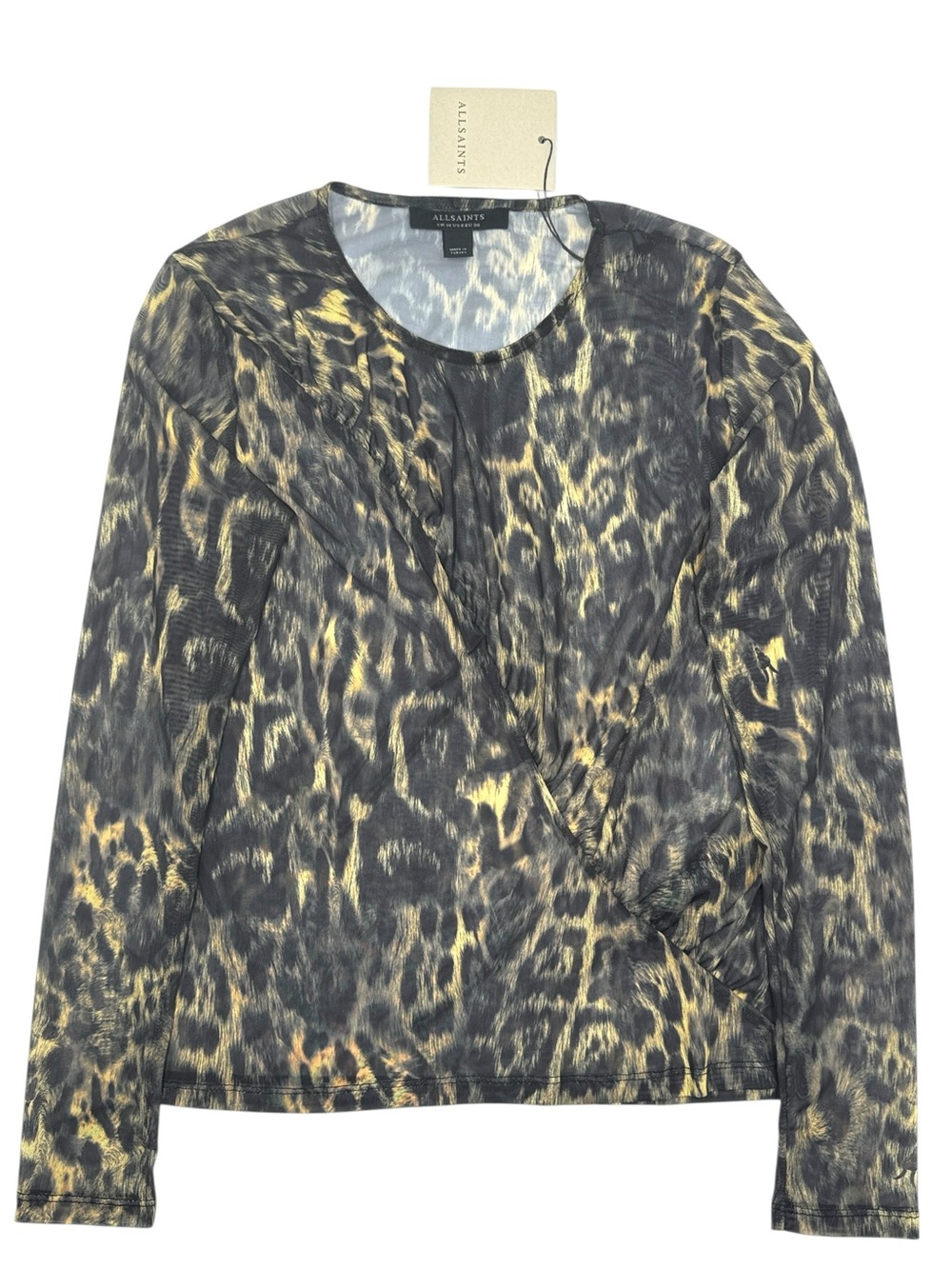 NWT AllSaints Elia Ruched Animal Print Long Sleeve Mesh Blouse Top Size US 6 - Picture 3 of 16